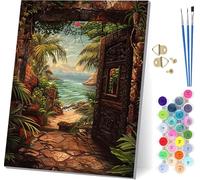 Ocean Paint by Numbers for Adults, Landscape Paint by Numbers Canvas, DIY Color Oil Painting with Acrylic and Brushes, Hobbies for Adults Women, Painting for Home Wall Decor Gifts 16x20 in Y-1671