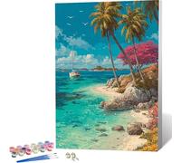Ocean Paint by Numbers Landscape Painting by Numbers for Adults Beginner DIY Digital Painting Hobbies for Adults Women with 3 Brush and Acrylic Paints Kit for Home Decor, Gifts 24x32 Inch -zjn2604CP