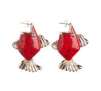 Ocean Party Vibes: Bold Gold & Red Fish Earrings for Women - Add a Splash of Marine Magic to Your Look