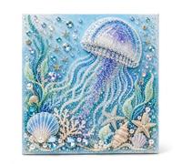 Ocean Pearl Art DIY Kit, Blue Octopus 3D Rhinestone Diamond Canvas Set | 8 Marine Patterns Full Mosaic Craft Tool Pack, Stress Relief Beginner Coastal Wall Decor Gift for Adults Teens