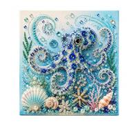 Ocean Pearl Art DIY Kit, Blue Octopus 3D Rhinestone Diamond Canvas Set | 8 Marine Patterns Full Mosaic Craft Tool Pack, Stress Relief Beginner Coastal Wall Decor Gift for Adults Teens
