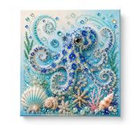 Ocean Pearl Art DIY Kit, Blue Octopus 3D Rhinestone Diamond Canvas Set | 8 Marine Patterns Full Mosaic Craft Tool Pack, Stress Relief Beginner Coastal Wall Decor Gift for Adults Teens