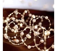 Ocean Pearl Beads String Lights, 10 ft 40 LED Lights Battery Powered with 8 Flicker Modes, Remote and Timer for Wedding, Birthday Parties, New Year, DIY Home Mantel Decoration