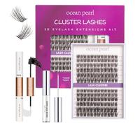 Ocean Pearl Cluster Lashes 144PCS Eyelash Clusters 10-16mm Lash Extension Kit Individual Eyelashes DIY Eyelash Extension Kit Natural Lash Clusters with Super Bond and Seal Super Glue-OP25