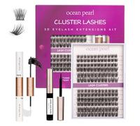 Ocean Pearl Cluster Lashes Kit 144PCS Individual Eyelashes 10-16mm DIY Lash Extension Kit with Strong Hold Eyelash Glue Natural Lash Clusters D Curl Eyelash Extension Kit with Bond and Glue-DM28