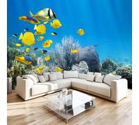Ocean Photo Wallpaper 138"x101" Fish 3D Effect Panoramic Wall Murals Non-Woven Wall Paper for Bedroom Living Room TV Backdrop,Easy to Install W-122