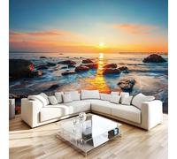 Ocean Photo Wallpaper 157"x110" Sunrise 3D Effect Panoramic Wall Murals Non-Woven Wall Paper for Bedroom Living Room TV Backdrop,Easy to Install W-808