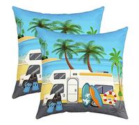 Ocean Pillow Covers Set of 2 Hawaiian Beach Tropical Leaves Throw Pillowcases Camper Van Pillow Cases Cushion Covers for Kids Boys Girls Microfiber Summer Holiday Vacation Cushion Cases 16x16 Inch