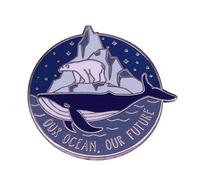 Ocean Pin Brooch, Environmental Enamel Pin, Protect the Seas, Our Ocean Our Future, Climate Change, Polar Bear and Whale, Iceberg and Ocean, 1.25 Inches, Double Post, Metal, no gemstone