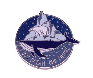 Ocean Pin Brooch, Environmental Enamel Pin, Protect the Seas, Our Ocean Our Future, Climate Change, Polar Bear and Whale, Iceberg and Ocean, 1.25 Inches, Double Post, Metal, no gemstone