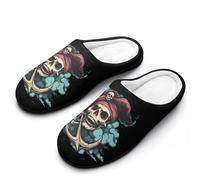 Ocean Pirates Skull Slippers Men Winter Warm Cotton Anti-Slip Indoor Slip-Ons House Shoes