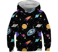 Ocean Plus Boy's Animal Print Kitten Hoody Universe Galaxy Hoodie Girl's Hooded Sweater (XS (Height: 115-120cm), Rockets and spaceships)