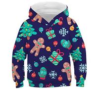 Ocean Plus Boy's Animal Print Kitten Hoody Universe Galaxy Hoodie Girl's Hooded Sweater (XXS (Height: 105-110cm), Gingerbread man and gift)
