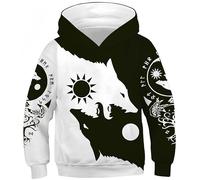 Ocean Plus Boy's Digital Printing Hoodie Long Sleeve Fun Hooded Pullover Sweatshirts (XL (Height: 155-160cm), Viking wolf totem)