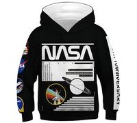 Ocean Plus Boys Hoodie Digital Print Hoodie Long Sleeve Shirt Pullover Sweatshirts with Hood (XL (Height: 155-160cm), Black NASA)