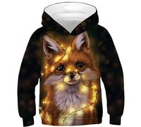 Ocean Plus Boy's Hoodie Soccer Print Hoody with Print Kids Long Sleeve Sweatshirt Hooded Sweat (XL (Height: 155-160cm), Glowing fox)