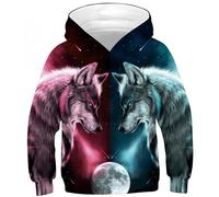 Ocean Plus Boys Hoody with Print Hoodie Kids Long Sleeve Hooded Sweatshirt (XL (Height: 155-160cm), Red and green double wolves)