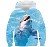 Ocean Plus Boys Kids Sweatshirt with Long Sleeves Hooded Sweatshirt with Print Girls Spot Pullover (9-10 Jahre/135-145 cm, Dolphin)