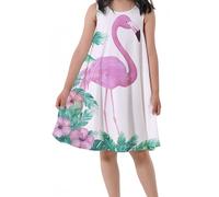 Ocean Plus Girls Sleeveless Dress Flamingo Digital Print Beach Dress (M (Reference Height: 120cm), Flamingo)