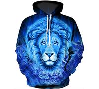 Ocean Plus Men Digital Printing Multicolour Hoodie Skull Hoodie Colourful Wolf Pulli Skull Sweatshirt with Hood (XXL/3XL (Chest: 126-146 cm), Blue lion)