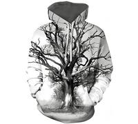 Ocean Plus Men's Colourful Hoodie Pullover with Hood Digital Print Long Sleeve Sweatshirt with Front Pockets Hoodie with Drawstring, withered tree, XL