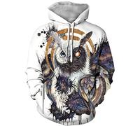 Ocean Plus Men's Galaxy Digital Hooded Sweatshirt Long Sleeve Hoodies Sport Cardigan Hooded Plus Size (3XL (Chest: 132-152CM), Painted owl)