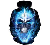 Ocean Plus Men's Galaxy Digital Hooded Sweatshirt Long Sleeve Hoodies Sport Cardigan Hooded Plus Size (M (Chest: 112-132CM), Blue fire skull)