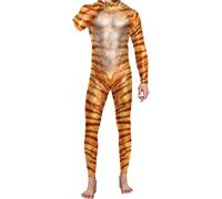 Ocean Plus Men's Halloween Skeleton Suit Jumpsuit Skinny Animal Series Digital Print Jumpsuit (S, Tiger)