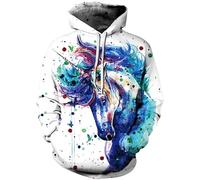 Ocean Plus Men's Hoodie 3D Graphic Hoodie with Kangaroo Pocket Hoody Sweat Hood Sweatshirts (XXL/3XL (chest: 126-146CM), Unicorn)