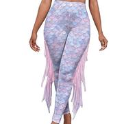 Ocean Plus Women's Leggings with Digital Print Printed Pants Mermaid Pants (M, Pink Purple Scales)
