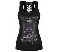 Ocean Plus Women's Skull Sport Tops Gothic Tank Top Sleeveless Workout Vest Criss Cross Shirt Halloween Quick Dry Running Shirt (L (Chest: 92 cm), Punk Corset)