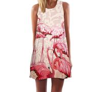 Ocean Plus Women's Summer Casual Top Flamingo A-Line Sleeveless Dresses Leaves Cover-up Western Without Sleeves Beach Dress Party Dress (S (UK 8-10), Red Flamingos)