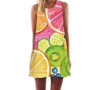 Ocean Plus Women's Summer Casual Top Flamingo A-Line Sleeveless Dresses Leaves Cover-up Western Without Sleeves Beach Dress Party Dress (XL (UK 14-16), Fruit)