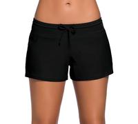 Ocean Plus Women's Swimming Shorts with Adjustable Drawstring Water Sports UV Protection Bikini Bottoms Boardshorts Hotpants - Black - M (UK 12-14)