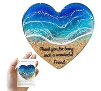 Ocean Pocket Heart - Handmade Resin Beach Keepsake Gift for Friends, Palm-Sized Ocean Decor Symbolizing Comfort and Connection, Natural Heart Sea Fused Handmade Ocean Glass Ornament (C)