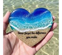 Ocean Pocket Heart, Mini Cute Handmade Resin Beach Pocket Gift,Natural Heart Sea Fused Handmade Ocean Glass Ornament,Mini Ocean Ornament & Pocket Token,Sea Themed Gift for Friend and Ocean Lovers