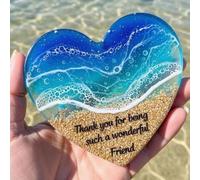 Ocean Pocket Heart, Mini Cute Handmade Resin Beach Pocket Gift,Natural Heart Sea Fused Handmade Ocean Glass Ornament,Mini Ocean Ornament & Pocket Token,Sea Themed Gift for Friend and Ocean Lovers