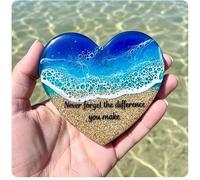 Ocean Pocket Heart, Natural Heart Sea Fused Handmade Ocean Glass Ornament, Mini Cute Handmade Resin Beach Pocket for Friend, Mini Beach Pocket Decoration (Blue)