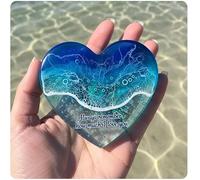 Ocean Pocket Heart, Natural Heart Sea Fused Handmade Ocean Glass Ornament, Mini Cute Handmade Resin Beach Pocket for Friend, Mini Beach Pocket Decoration (Dark Blue)