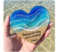 Ocean Pocket Heart, Natural Heart Sea Fused Handmade Ocean Glass Ornament, Mini Cute Handmade Resin Beach Pocket for Friend, Mini Beach Pocket Decoration (Light Blue)