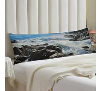 Ocean Pouring Over Coastal Rocks Body Pillow Cover with Hidden Zipper 20x54 Full Long Pillowcase for Couch Sofa Decor Breathable Bed Shams Boho Oversized Lumbar Pillow Covers for All Seasons