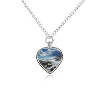 Ocean Pouring Over Coastal Rocks Urn Necklace for Ashes 27.6'' Chain with Filling Kit Pet Cremation Jewelry Charm Silver Pendant Necklace Dog Cat Ashes Keepsakes Memorial Gift for Women Men Pet Lover
