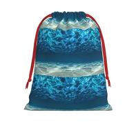 Ocean. Printing Drawstring Gift Bag With Red Ribbon Soft Stylish For Christmas Halloween Fits Card Candies