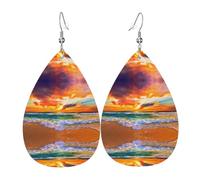Ocean Rainbow Beach Sunset Or Sunrise Earrings For Women Leather Dangle Lightweight Teardrop Earrings Jewelry For Women