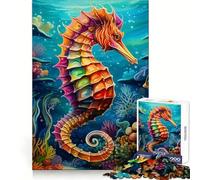 Ocean Rainbow Seahorse Jigsaw Puzzles 1000 Pieces for Adults Focus Brain Toy Home Leisure Tight Edge Santa Wish Gift (38x26cm)