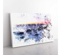 Ocean Reaching The Beach At Sunset Watercolour Modern Canvas Wall Art Print Ready to Hang, Framed Picture for Living Room Bedroom Home Office Décor, 60x40 cm (24x16 Inch)