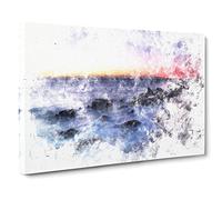Ocean Reaching The Beach At Sunset Watercolour Modern Canvas Wall Art Print Ready to Hang, Framed Picture for Living Room Bedroom Home Office Décor, 24x16 Inch (60x40 cm)