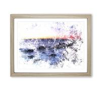 Ocean Reaching The Beach At Sunset Watercolour Modern Framed Wall Art Print, Ready to Hang Picture for Living Room Bedroom Home Office Décor, Oak A2 (64 x 46 cm)