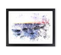 Ocean Reaching The Beach At Sunset Watercolour Modern Framed Wall Art Print, Ready to Hang Picture for Living Room Bedroom Home Office Décor, Black A3 (46 x 34 cm)