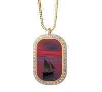 ocean red boat people picture Necklace Pendant Diamond Crystal Golden Jewelry